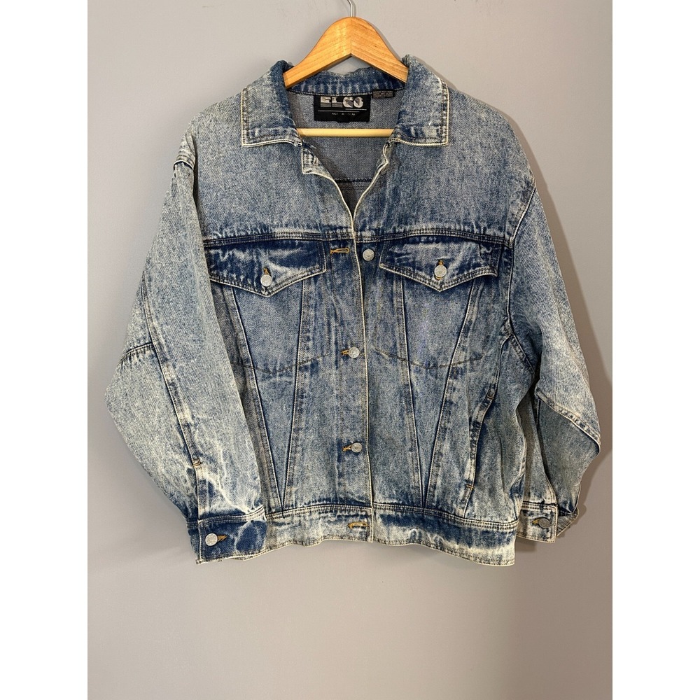 Vintage ELCO Jean Jacket Men's Medium Blue Denim Button Up Casual Retro 80s